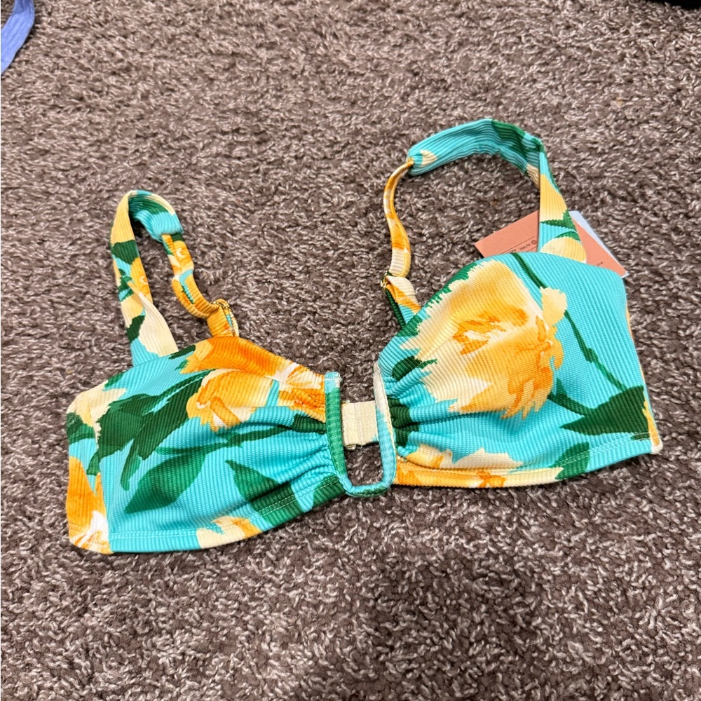 🫐Shade & Shore Floral Bikini Top - Teal and Yellow